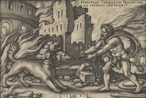 Herkules chwytający Cerbera, z prac Herkulesa, 1545.