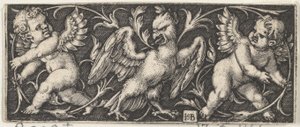 Panel poziomy z orłem otoczonym przez Two Genii, 1544. autorstwa Sebald Beham