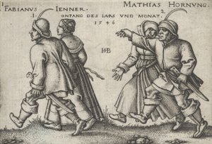 Styczeń i luty, z Uczty Chłopskiej lub Dwunastu Miesięcy, 1546. autorstwa Sebald Beham