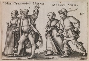 „Marzec i kwiecień” z cyklu „Uczta chłopska czyli dwanaście miesięcy” autorstwa Sebald Beham