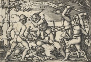 Bójka chłopska, z Uczty chłopskiej lub dwunastu miesięcy, 1547. autorstwa Sebald Beham