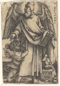 Ilustracja 1: Św. Mateusz z głową zwróconą profilowo w lewo, cherubin na dole po lewej..., 1541. autorstwa Sebald Beham