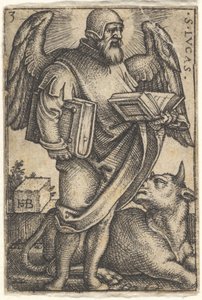 Ilustracja 3: Św. Łukasz z głową zwróconą profilowo w prawo, z księgą w każdej ręce, b..., 1541. autorstwa Sebald Beham