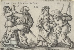 Wrzesień i październik, z Uczty Chłopskiej lub Dwunastu Miesięcy, 1546-47. autorstwa Sebald Beham
