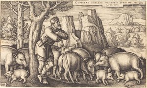 Syn marnotrawny ze świniami autorstwa Sebald Beham