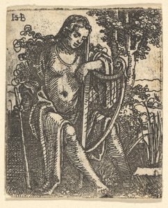 Kobieta z harfą, 1520-25. autorstwa Sebald Beham