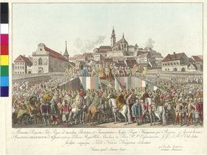 Koronacja cesarza Franciszka II na króla Węgier w Budapeszcie 6 czerwca 1792 r. (miedzioryt) autorstwa Sebastian Mansfeld