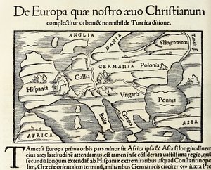 „De Europa, quae nostra aeuo Christianum” mapa chrześcijańskiej Europy z wydania „Cosmographia” Sebastiana Munstera z 1550 r. (drzewryt) autorstwa Sebastian Munster