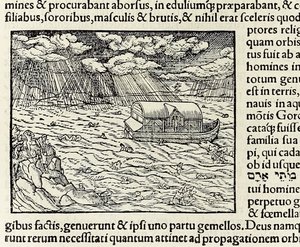 Arka Noego i potop z wydania „Cosmographia” z 1550 r.; przez Sebastiana Munstera (drzewryt) autorstwa Sebastian Munster