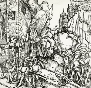 Oblężenie Kartaginy, rycina zaczerpnięta z Universalis Cosmographia (Kosmologia Uniwersalna) autorstwa Sebastiana Munstera (1488-1552). Niemcy autorstwa Sebastian Munster