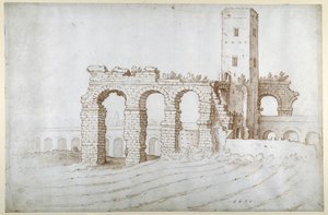 Torre Fiscale i ruiny akweduktu Claudio autorstwa Sebastian Vrancx