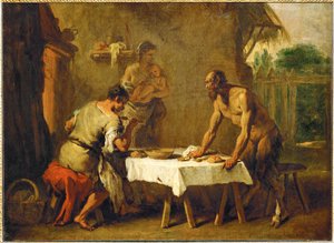 Le satyr et le paysan - Satyr i rolnik, bajka ezopowa ... autorstwa Sebastiano (attr. to) Ricci