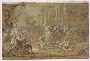 Clorinda ratuje Sofronię i Olindo przed pożarem w Jerozolimie autorstwa Sebastiano Conca