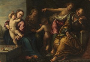 Dziewica i Dzieciątko z Dzieciątkiem Św. Jan, Św Elżbieta i Zwiastowanie Józefowi, ok. 1540 autorstwa Sebastiano Florigerio