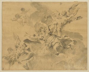 Królowa zesłana do piekła przez anioły zemsty, ok. 1676-1746 (pióro, atrament i pranie na papierze) autorstwa Sebastiano Galeotti