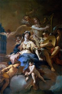 Chwała św. Cecylii z muzykalnymi aniołami, ok. 1720 (olej na płótnie) autorstwa Sebastiano Galeotti
