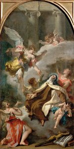 Wizja św. Teresy z Avili (1515-1582) - Sebastiano Ricci (1659-1734). Olej na płótnie, ok. 1728. Wymiary: 71,5x37 cm. Muzeum Historii Sztuki, Wiedeń autorstwa Sebastiano Ricci