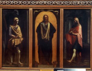 Chrystus z dwoma świętymi. Obraz Sebastiano del Piombo (1485-1547). Olej na płótnie. Sztuka wenecka, renesans. Regionalna Galeria Sztuki, Tambow autorstwa Sebastiano del (c.1485 1547) Piombo