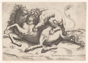 Koń zaatakowany przez lwa autorstwa Sebastiano di Re