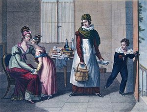 Wyjazd do szkoły, początek XIX w. (litografia kolorowa) autorstwa Sebastien (after) Coeure