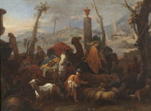 Podróż Jakuba i słup Betel, ok. 1640 (olej na płótnie) autorstwa Sébastien Bourdon