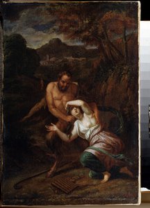 "Pan et la nymphe Syrinx" (Pan i nimfa Syrinx) Obraz Sebastiena Bourdona (1616-1671) XVII-wieczny Skansen Pałac Gatchina, Sankt Petersburg autorstwa Sébastien Bourdon
