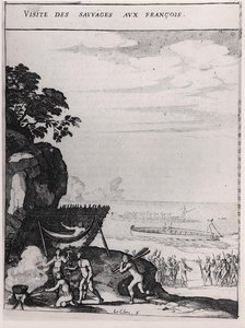 Dzikusy odwiedzające Francuzów, z "Histoire des Antilles habitees par les Francais" wielebnego księdza du Tertre