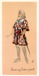 Francja, Paryż, szkic kostiumu dla Kurwenal w Tristanie i Izoldzie Richarda Wagnera na przedstawienie w paryskim Palais Garnier autorstwa Segaud Segaud