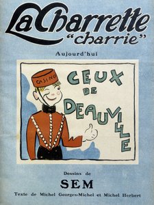 Dealer kasyna w Deauville, ilustracja autorstwa Sem na okładkę miesięcznika „La charrette charrie”” (1922). autorstwa Sem