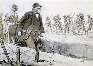 I wojna światowa: Portret Clemenceau (1841-1929) w oprawie odwiedzającego front. Rysunek Georgesa Goursata dit Sem (1863-1934) autorstwa Sem