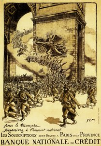 Plakat polityczny. Francja. 1917. W imię triumfu, trzymaj się pożyczki narodowej. autorstwa Sem (1863 1934)