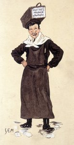 Sprzedawca ostryg ze sklepu Prunier. Chromolitografia sygnowana SEM (1863 - 1934).