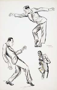 Dwaj panowie w czarnych krawatach wykonują La Danse Havas do saksofonu, z White Bottoms, pub. 1927 (druk blokowy), z White Bottoms, pub. 1927 (odbitka blokowa) autorstwa Sem