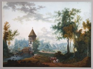Wieża Młyńska i Pila w parku Pawłowsk, przed 1797 r. autorstwa Semyon Fyodorovich Shchedrin