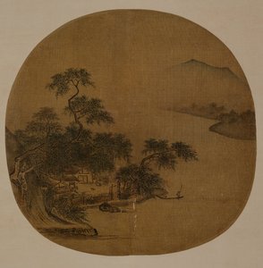 Riverside Retreat, ok. 1250 (atrament i kolor na jedwabiu) autorstwa Sen Xia