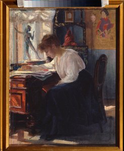W gabinecie (W studium) - Malarstwo Siergieja Arseniewicza Winogradowa (1869-1938), olej na płótnie, sztuka rosyjska XIX-XX w. - Państwowe Muzeum Sztuki Republiki Karelii, Pietrozawodsk (Rosja) autorstwa Sergei Arsenevich Vinogradov