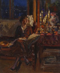 Dama z książką we wnętrzu, 1917 autorstwa Sergei Arsenevich Vinogradov