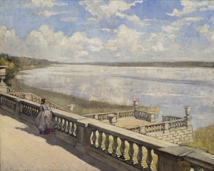 Słoneczny dzień. Dama przy balustradzie, 1908 autorstwa Sergei Arsenevich Vinogradov