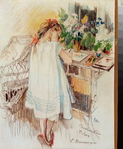 Une petite (A Little One) - Grafika Siergieja Arseniewicza Winogradowa (1869-1938), kredka na papierze autorstwa Sergei Arsenevich Vinogradov