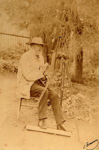 Portret poety Jakowa Pietrowicza Polonskiego (Jakowa Pietrowicza Polonskiego) (1819-1898) przy sztalugach. Zdjęcie albuminy Siergieja Dmitriewicza Botkina (1869-1945) autorstwa Sergei Dmitrievich Botkin