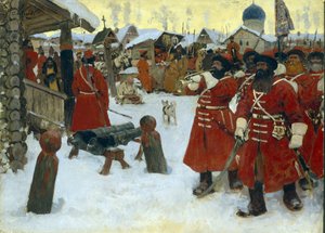 Trupa strzelec (ulice) - Obraz Siergieja Wasiljewicza Iwanowa (1864-1910), olej na płótnie