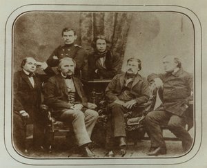 Współcześni: Iwan Gonczarow, Iwan Turgieniew, Lew Tołstoj, Dmitrij Grigorowicz, Aleksander Drużynin i autorstwa Sergei Lvovich Levitsky