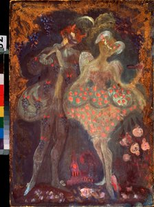 Amorek i faun. Praca Siergieja Juriewicza Sudeykina (Serge Soudeikine) (1882-1946), tempera na tekturze. Sztuka rosyjska, początek XX wieku. Państwowe Muzeum Sztuki Republiki Tatarstanu, Kazań (Rosja). autorstwa Sergei Yurevich Sudeikin