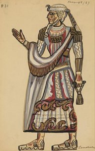 Kapłan. Projekt kostiumu do opery Czarodziejski flet Wolfganga Amadeusza Mozarta. autorstwa Sergei Yurievich Sudeykin