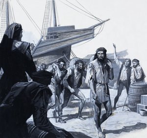 Ludzie Magellana (gwasz na papierze) autorstwa Severino Baraldi