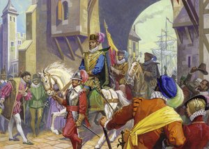 Sir Francis Drake przybywający do Plymouth (gwasz na papierze) autorstwa Severino Baraldi