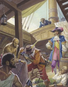 William Dampier każe zakuć buntowników w kajdany autorstwa Severino Baraldi