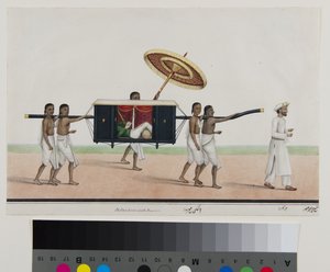 Thomas Holroyd czyta w swoim palankinie, ok. 1835 (nieprzezroczysta akwarela na papierze)