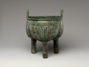 Kocioł na trójnogu z klapami, późny okres Anyang autorstwa Shang Dynasty Chinese School