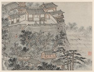 Dwanaście widoków Tiger Hill, Suzhou: Taras Pięciu Mędrców, po 1490 r. autorstwa Shen Zhou